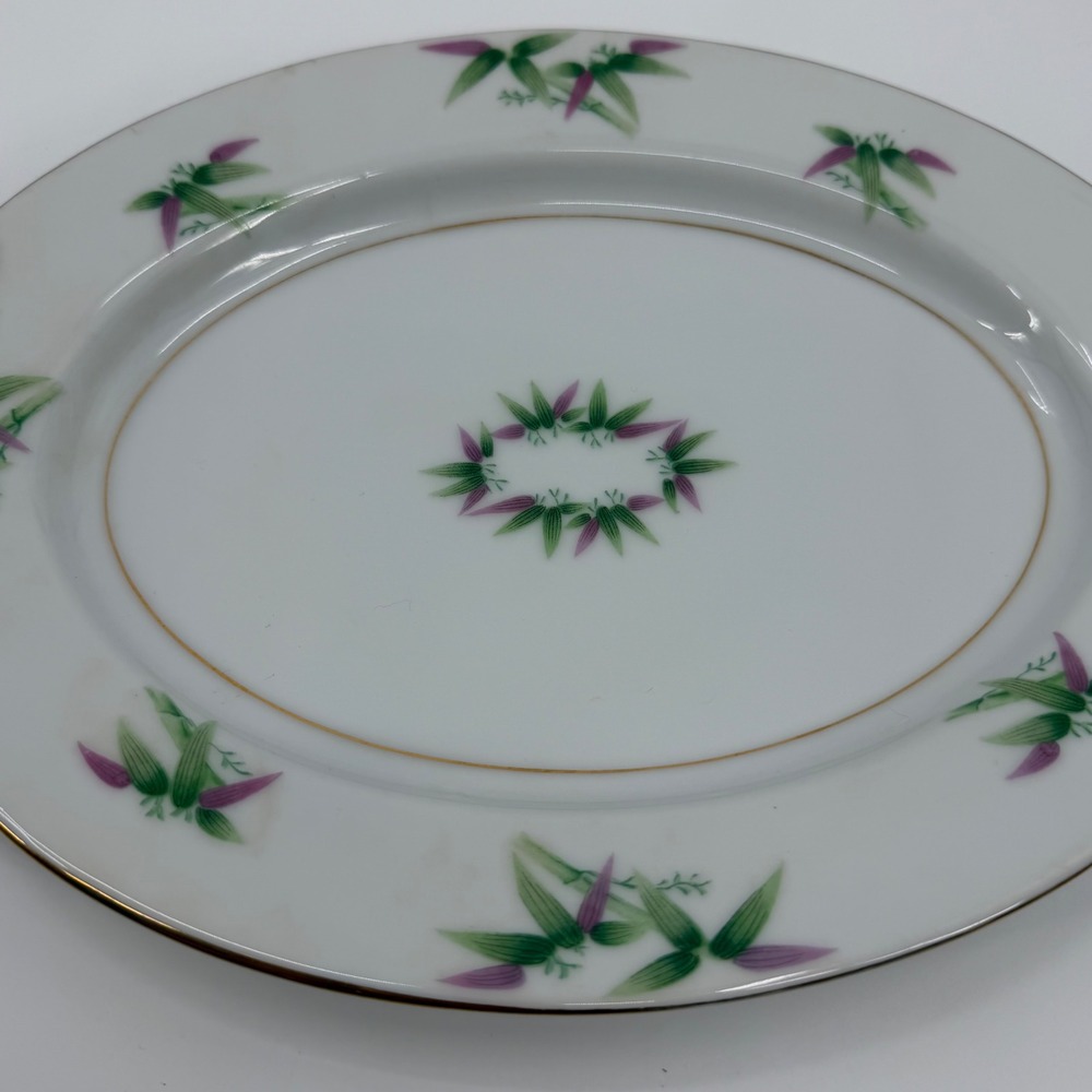 Harmony House Mandarin Oval Serving Platter 11.5" White Bamboo Gold Trim Vintage - Picture 2 of 6
